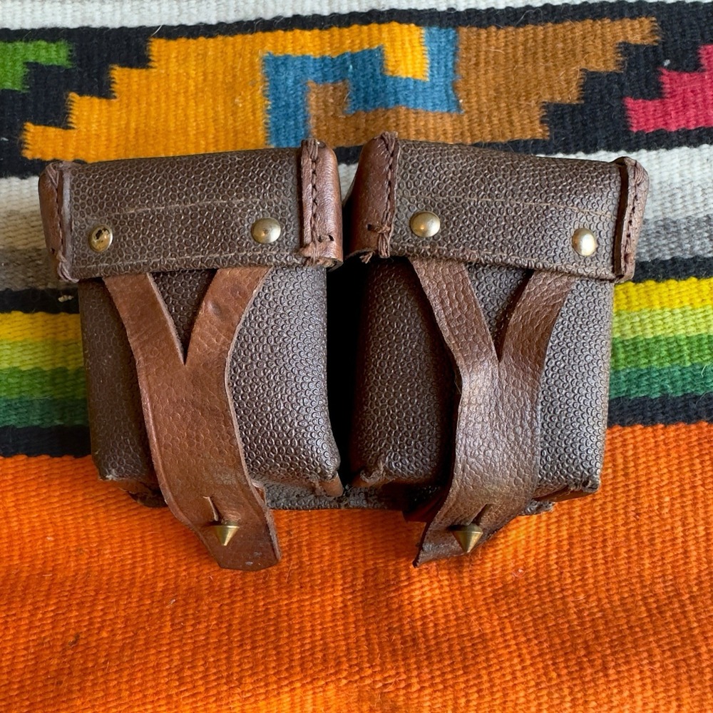 Vintage Russian Mosin Nagant Rifle Leather Ammo Ammunition Double Pouch Brown